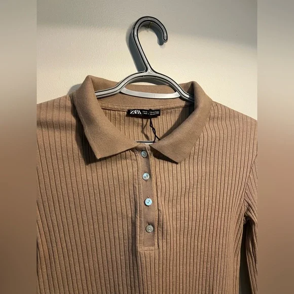 Zara Ribbed Long Sleeve Collared Top - Picture 5 of 6